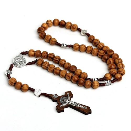 Wooden rosary necklace brown - rosary,