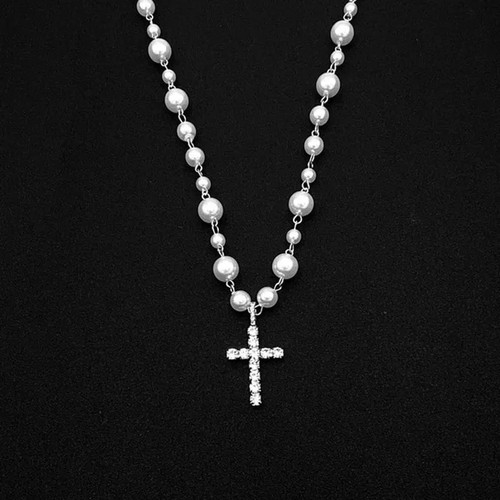 White rosary beads with silver - rosary,