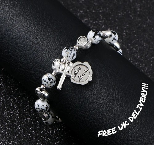 White rosary bracelet catholic - white,
