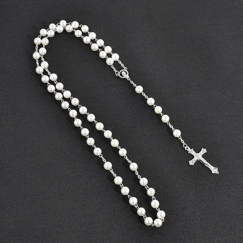 White rosary beads with - rosary,
