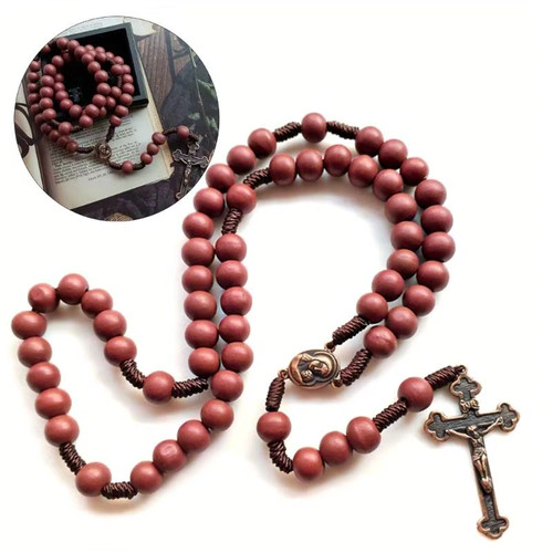 Wooden cross rosary - wooden,