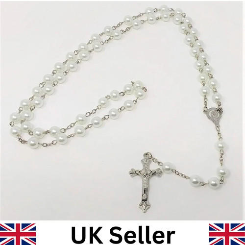 White rosary beads with - white,