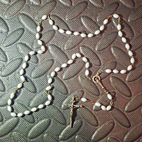 Vintage white oval - oval, bead