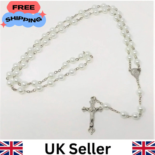 White rosary beads with silver - white,