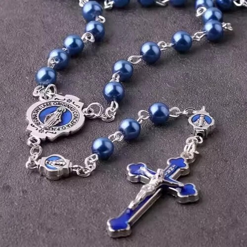 Blue rosary beads catholic - beads, our
