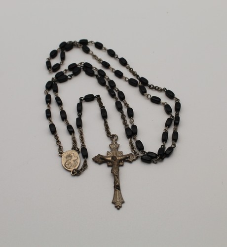 Black rosary beads catholic - beads,