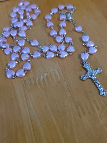 Pink catholic rosary beads - pink,