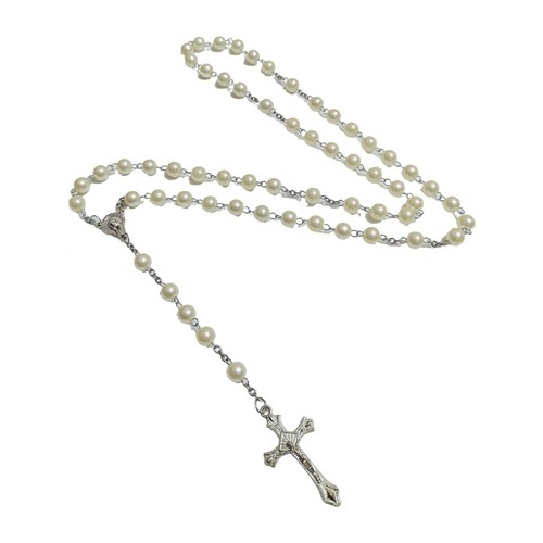 White glass rosary beads - glass, with