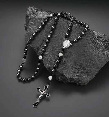 Black rosary with benedict - black, st.