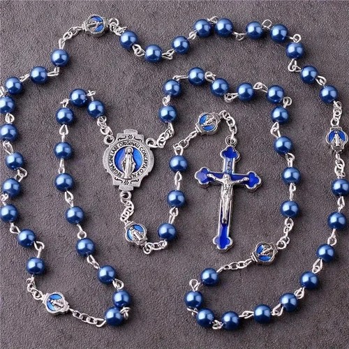 Blue catholic rosary beads - rosary,
