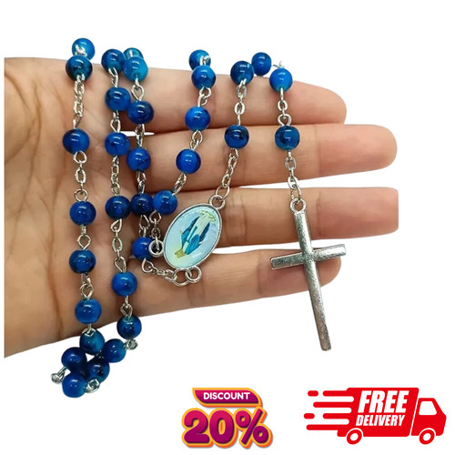 Blue catholic rosary - blue, beads