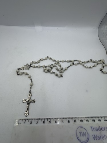 White bead catholic rosary - bead,