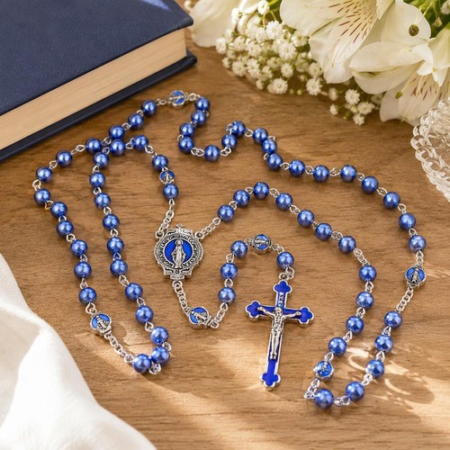 Blue catholic rosary beads - catholic,